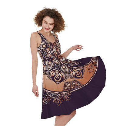 Bohemian Moon And Sun Print Women's Sleeveless Dress