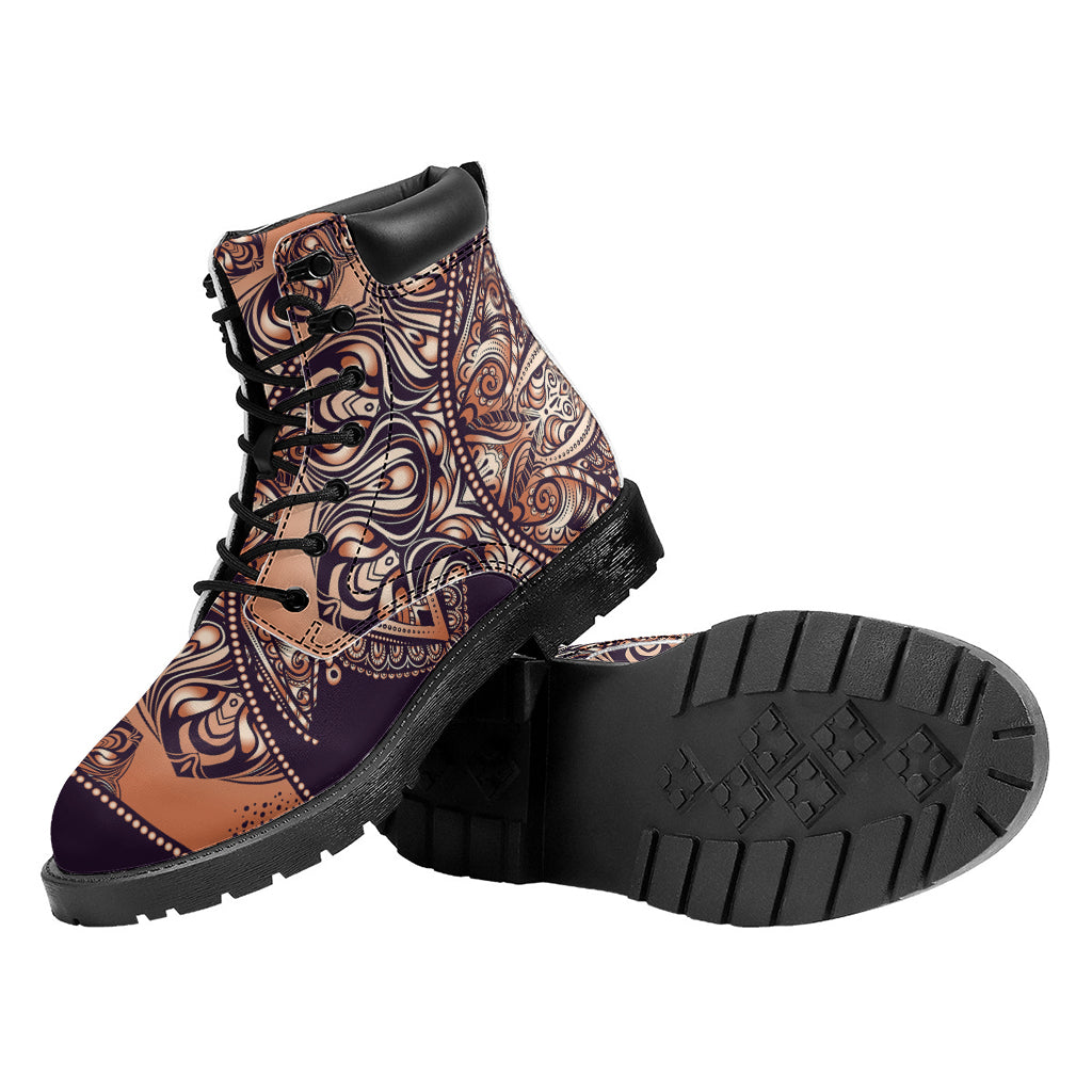 Bohemian Moon And Sun Print Work Boots