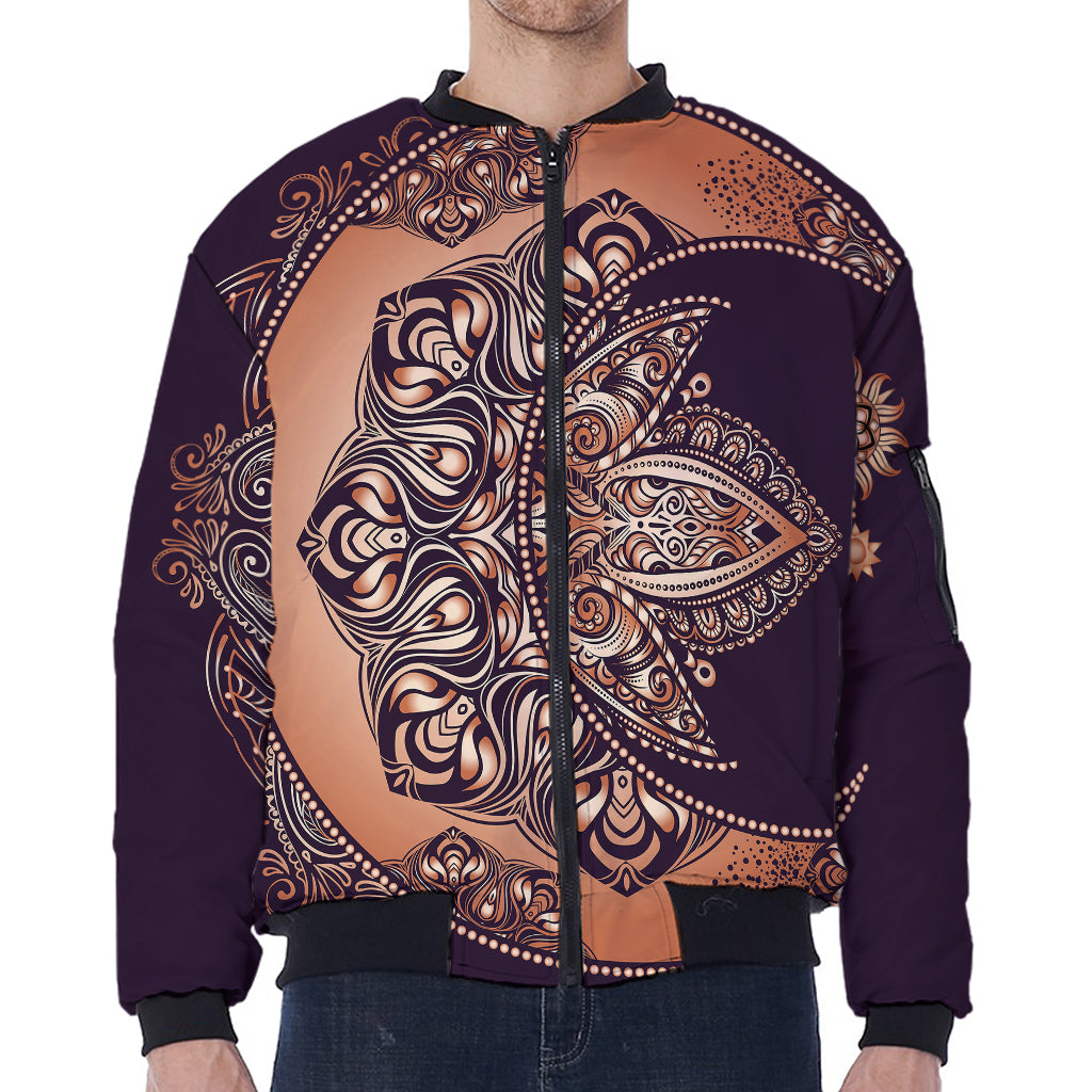 Bohemian Moon And Sun Print Zip Sleeve Bomber Jacket