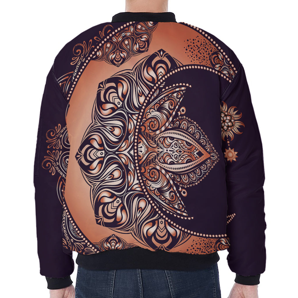 Bohemian Moon And Sun Print Zip Sleeve Bomber Jacket