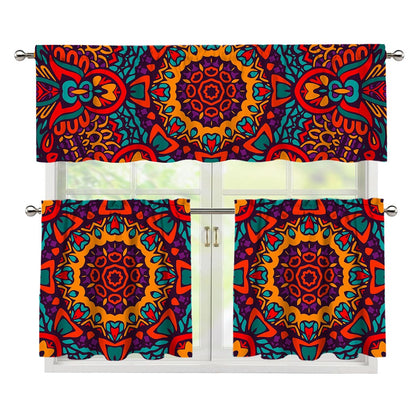 Bohemian Native Mandala Pattern Print 3 Piece Kitchen Curtains