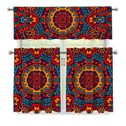 Bohemian Native Mandala Pattern Print 3 Piece Kitchen Curtains