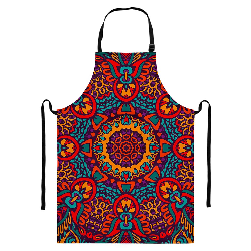 Bohemian Native Mandala Pattern Print Bib Apron With Pocket