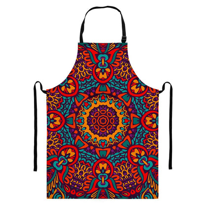 Bohemian Native Mandala Pattern Print Bib Apron With Pocket