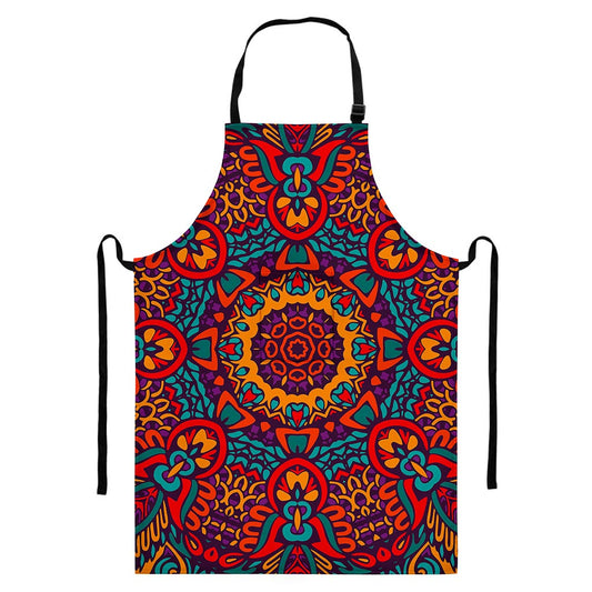 Bohemian Native Mandala Pattern Print Bib Apron With Pocket