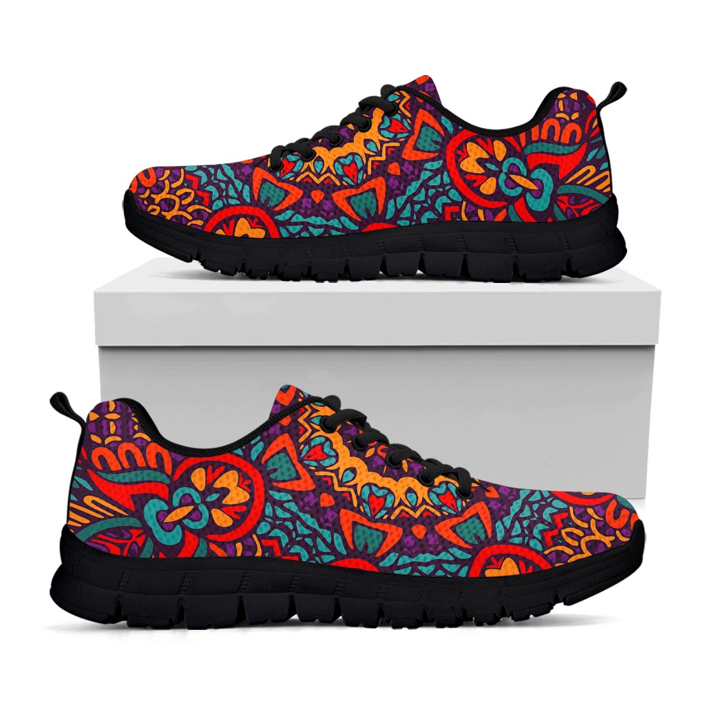 Bohemian Native Mandala Pattern Print Black Running Shoes