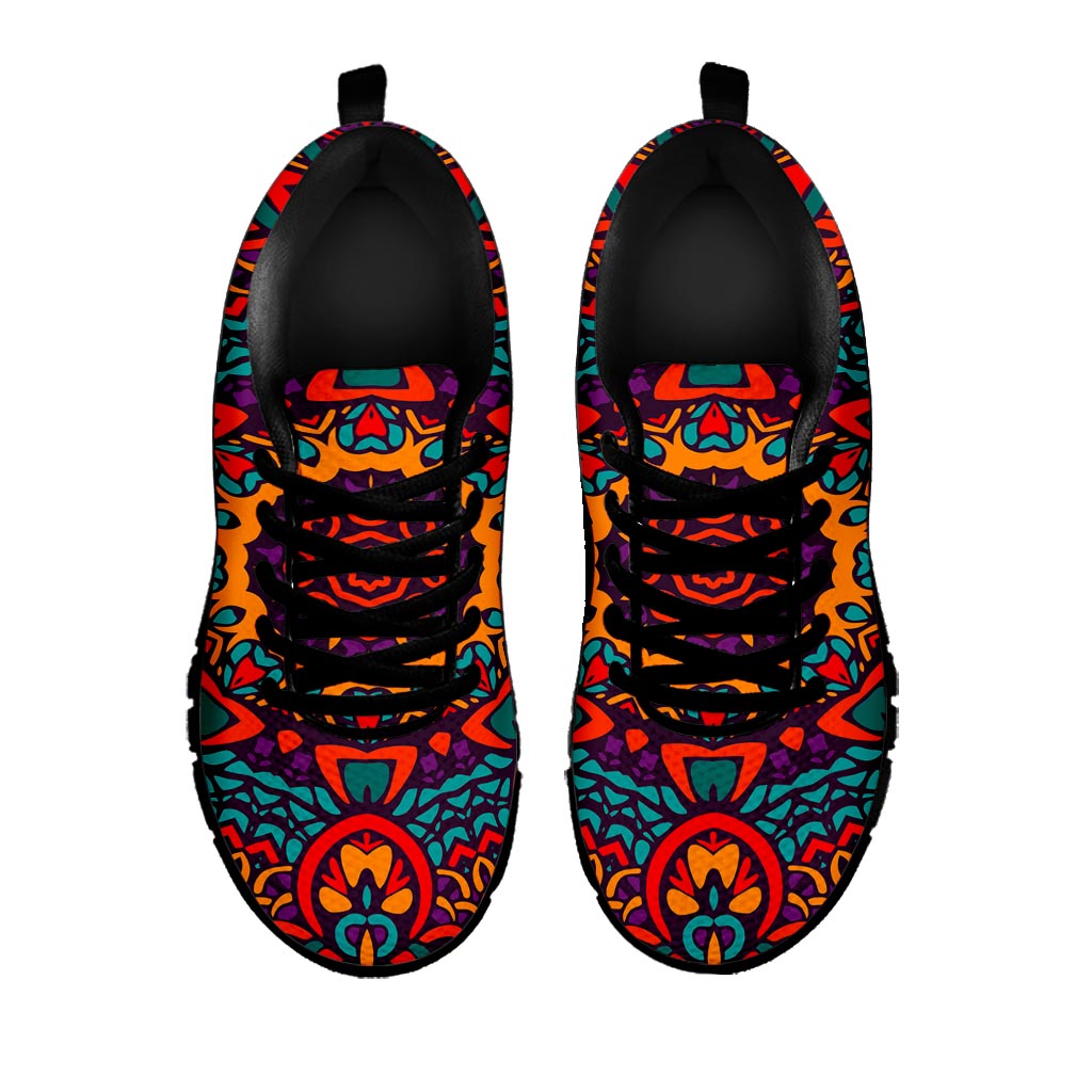 Bohemian Native Mandala Pattern Print Black Running Shoes