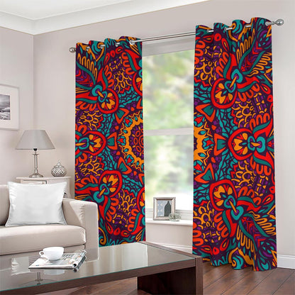 Bohemian Native Mandala Pattern Print Blackout Grommet Curtains
