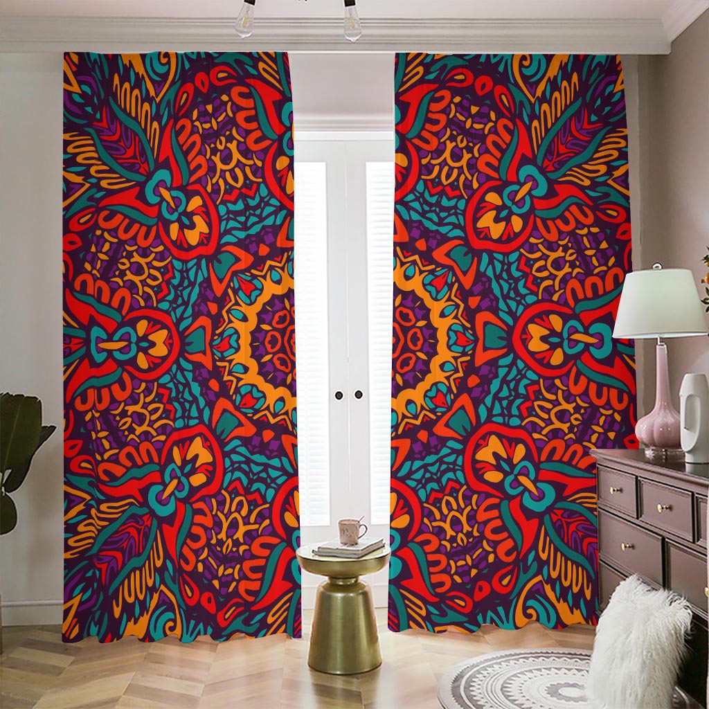 Bohemian Native Mandala Pattern Print Blackout Pencil Pleat Curtains