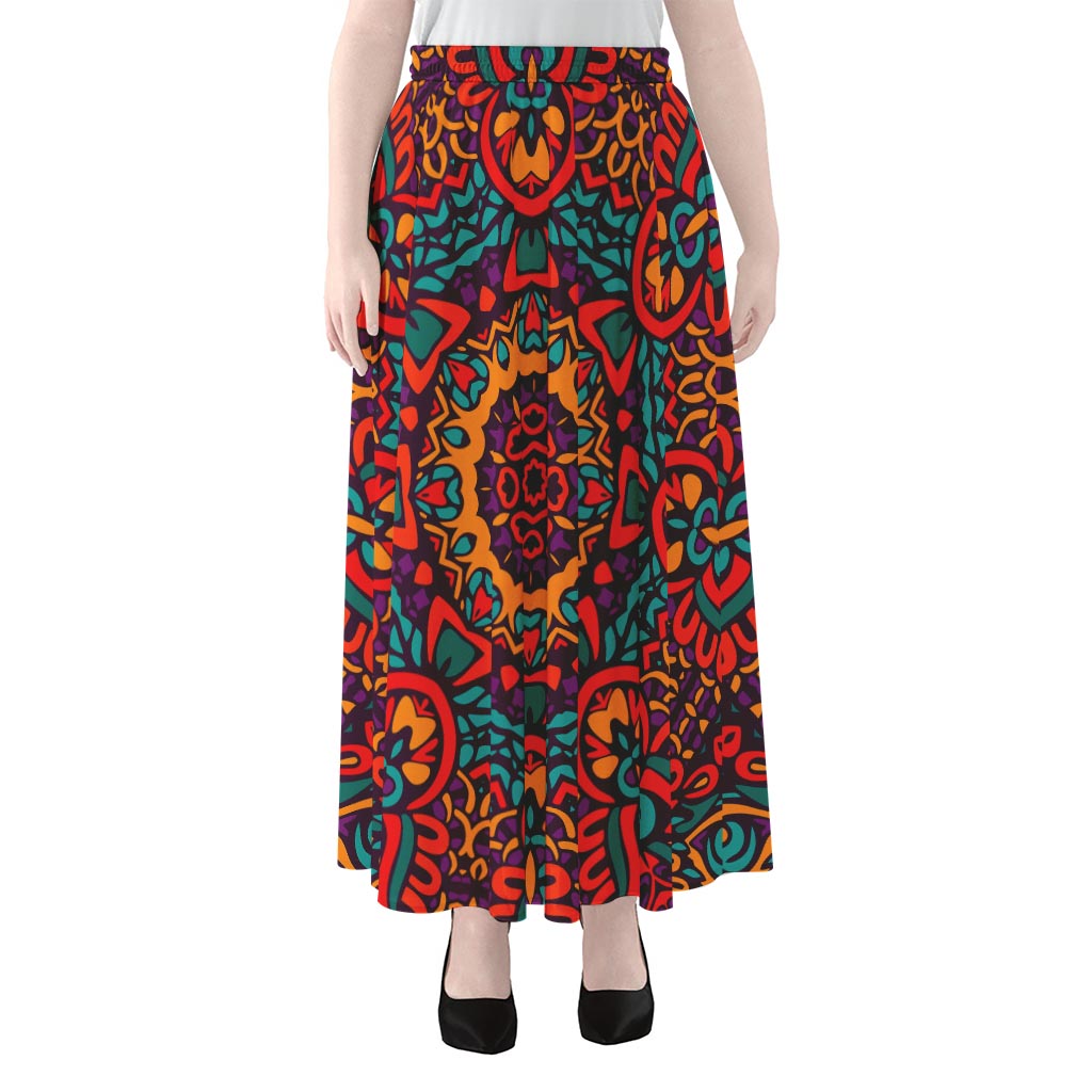 Bohemian Native Mandala Pattern Print Chiffon Maxi Skirt