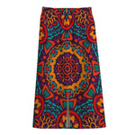 Bohemian Native Mandala Pattern Print Cotton Front Slit Maxi Skirt
