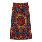 Bohemian Native Mandala Pattern Print Cotton Front Slit Maxi Skirt