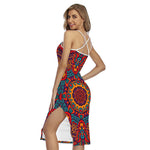 Bohemian Native Mandala Pattern Print Cross Back Cami Dress