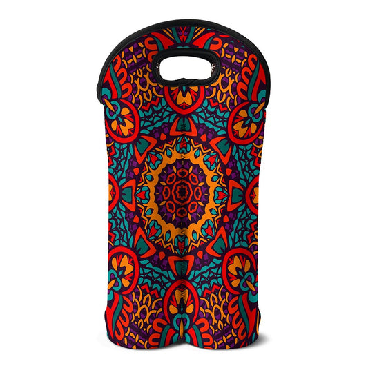 Bohemian Native Mandala Pattern Print Double Neoprene Wine Tote