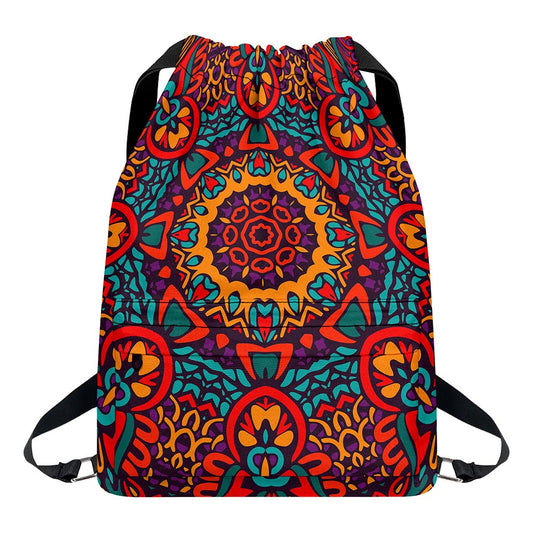 Bohemian Native Mandala Pattern Print Drawstring Backpack