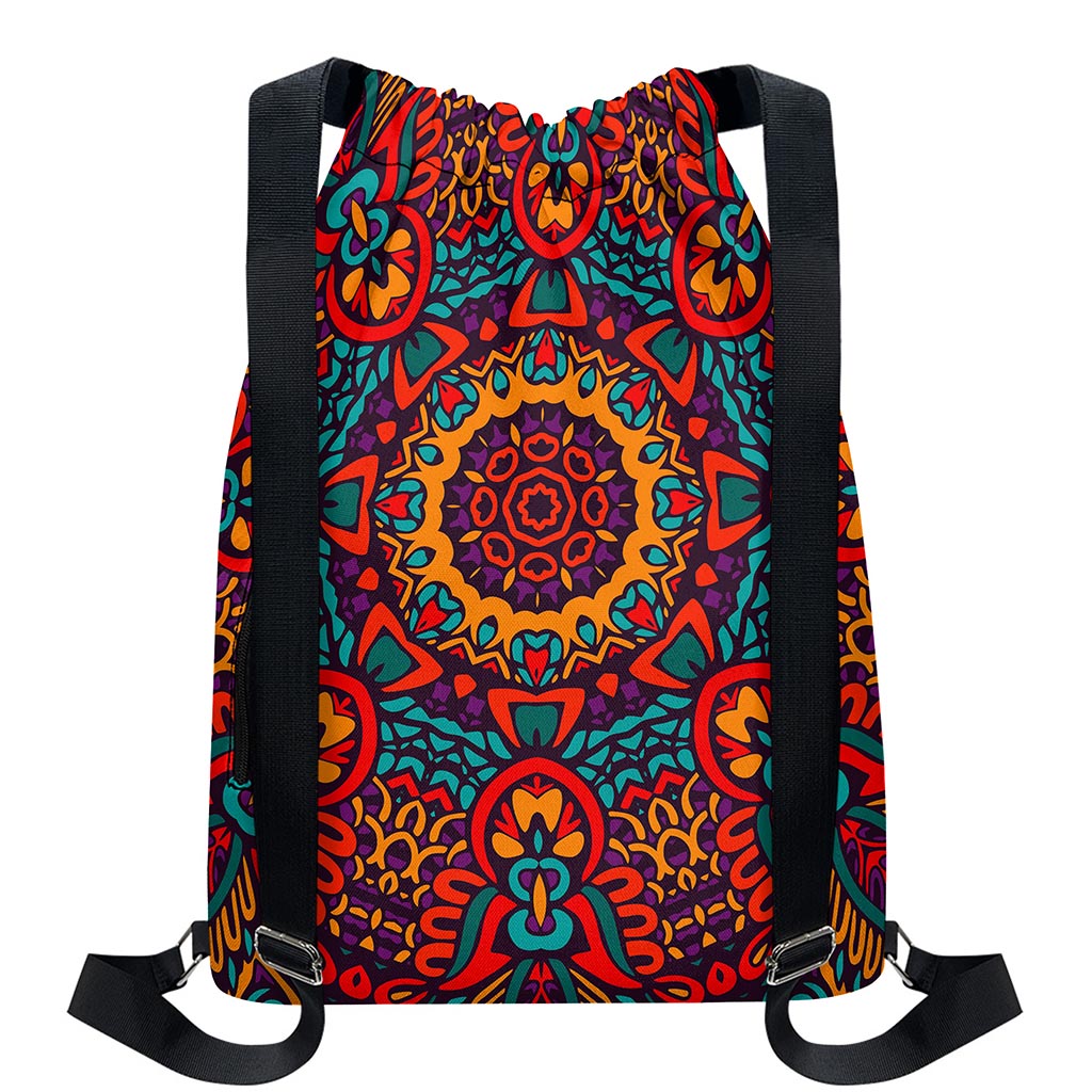 Bohemian Native Mandala Pattern Print Drawstring Backpack
