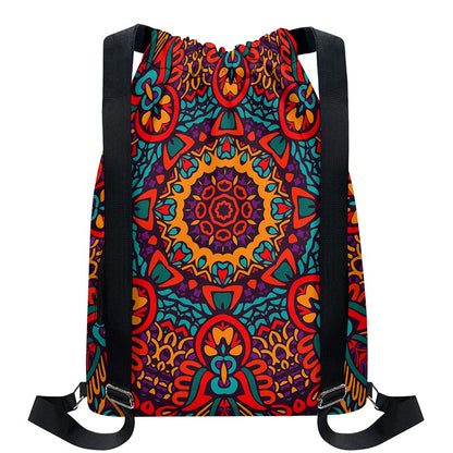Bohemian Native Mandala Pattern Print Drawstring Backpack