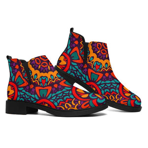 Bohemian Native Mandala Pattern Print Flat Ankle Boots