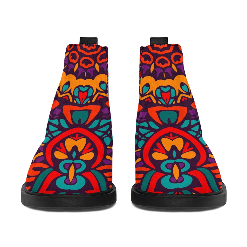 Bohemian Native Mandala Pattern Print Flat Ankle Boots