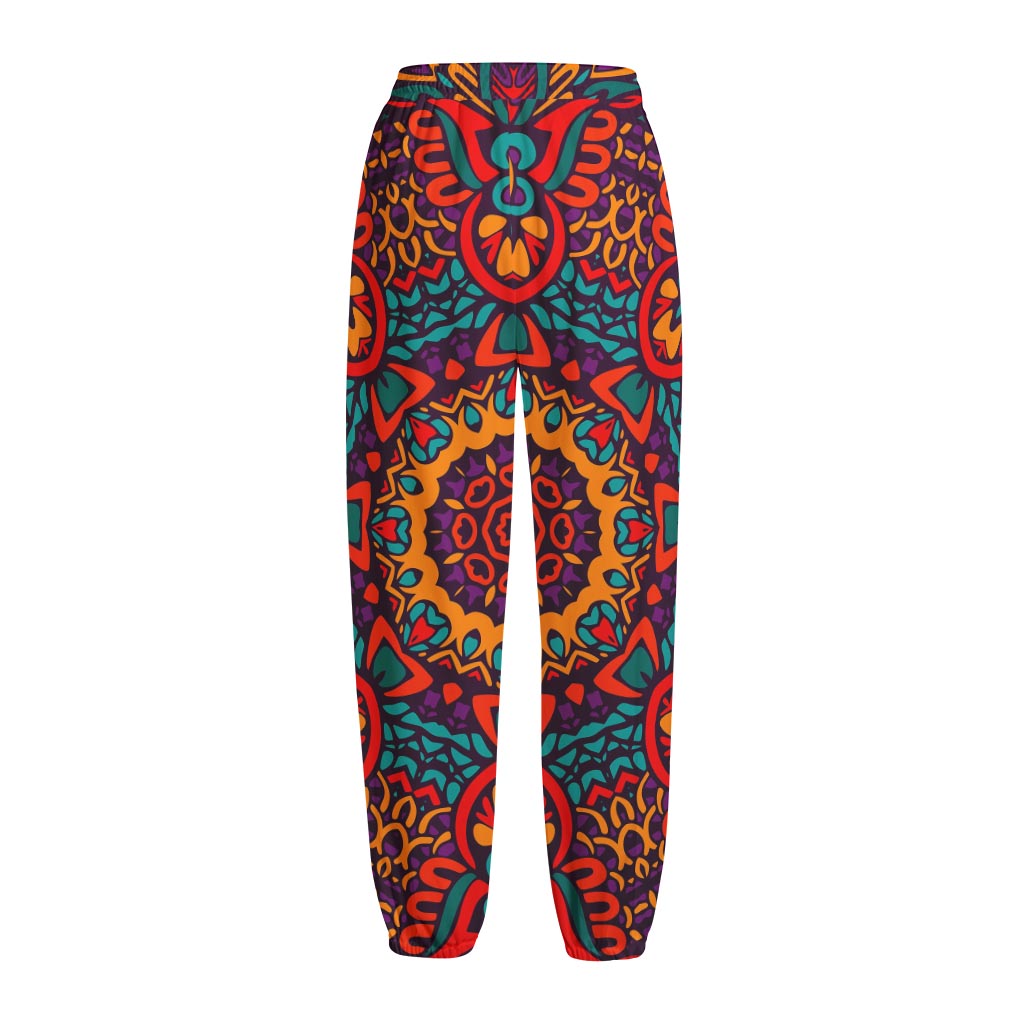 Bohemian Native Mandala Pattern Print Fleece Lined Knit Pants