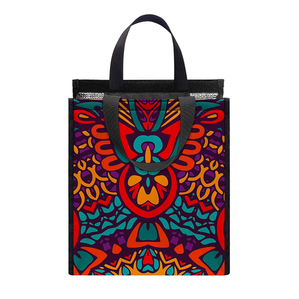 Bohemian Native Mandala Pattern Print Insulated Lunch Tote