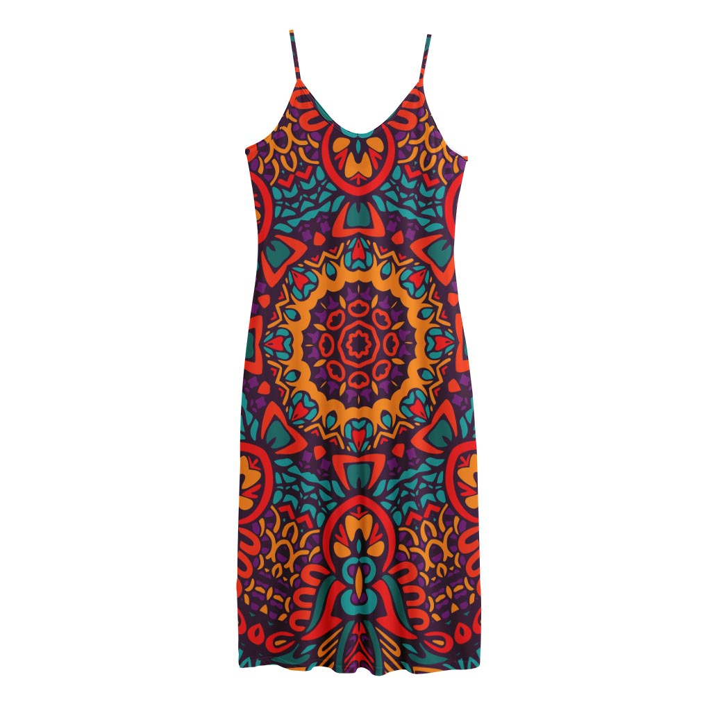 Bohemian Native Mandala Pattern Print Jersey Midi Cami Dress