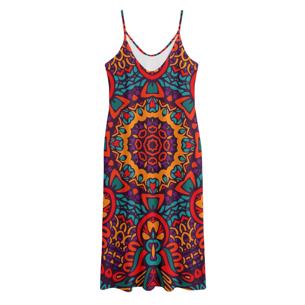 Bohemian Native Mandala Pattern Print Jersey Midi Cami Dress