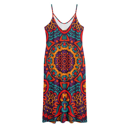 Bohemian Native Mandala Pattern Print Jersey Midi Cami Dress
