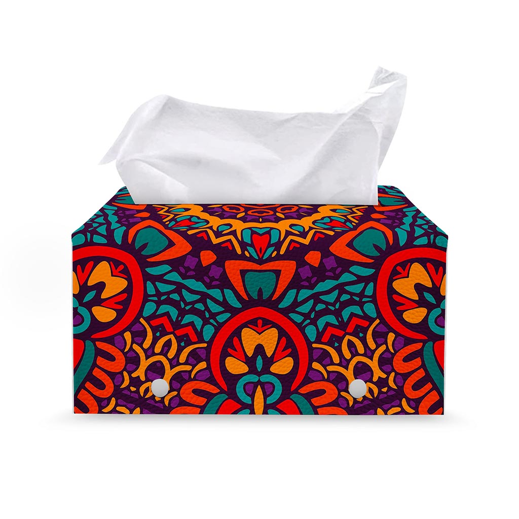 Bohemian Native Mandala Pattern Print Leather Tissue Box Cover