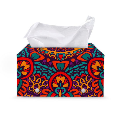 Bohemian Native Mandala Pattern Print Leather Tissue Box Cover