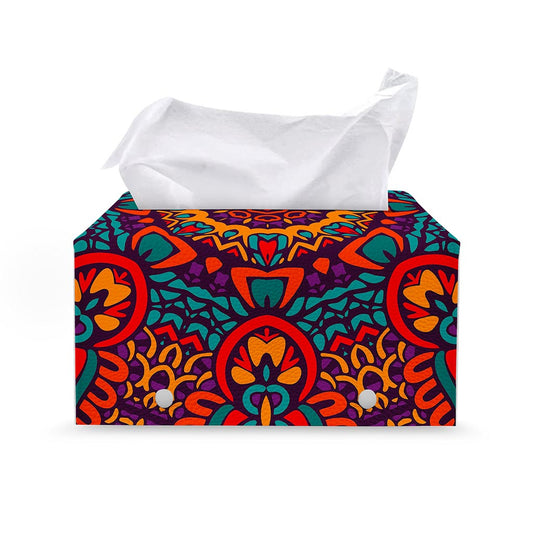 Bohemian Native Mandala Pattern Print Leather Tissue Box Cover