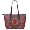 Bohemian Native Mandala Pattern Print Leather Tote Bag With Zipper