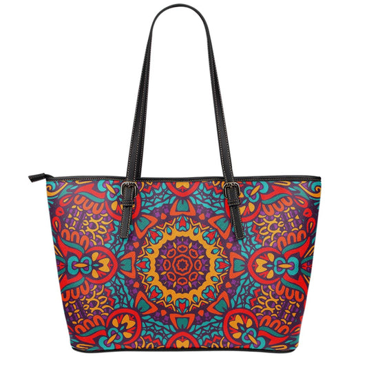 Bohemian Native Mandala Pattern Print Leather Tote Bag