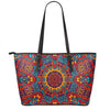 Bohemian Native Mandala Pattern Print Leather Tote Bag