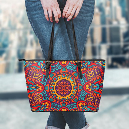 Bohemian Native Mandala Pattern Print Leather Tote Bag
