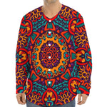 Bohemian Native Mandala Pattern Print Long Sleeve Baseball Jersey
