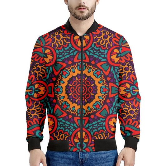 Bohemian Native Mandala Pattern Print Men's Bomber Jacket