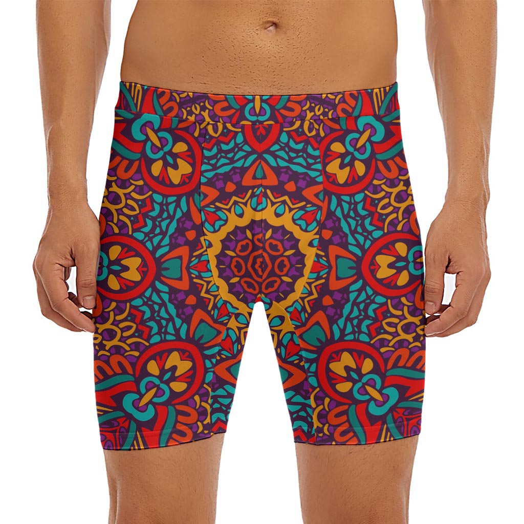 Bohemian Native Mandala Pattern Print Men's Long Boxer Briefs