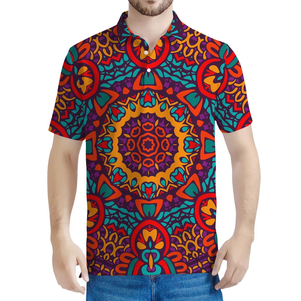 Bohemian Native Mandala Pattern Print Men's Polo Shirt
