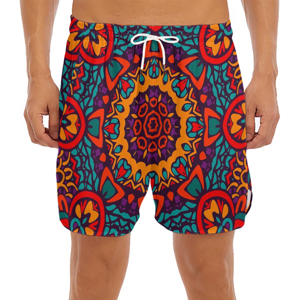 Bohemian Native Mandala Pattern Print Men's Split Running Shorts
