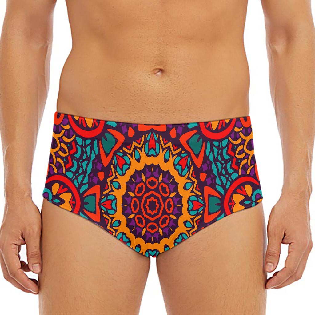 Bohemian Native Mandala Pattern Print Men's Triangle Swim Briefs