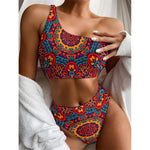 Bohemian Native Mandala Pattern Print One Shoulder Bikini Top