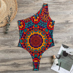Bohemian Native Mandala Pattern Print One Shoulder Bodysuit