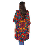 Bohemian Native Mandala Pattern Print Open Front Beach Cover Up