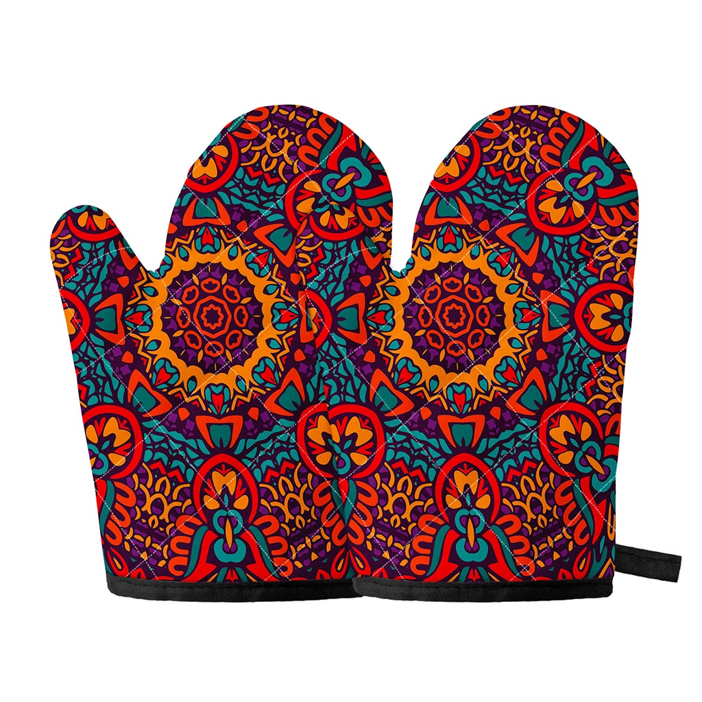 Bohemian Native Mandala Pattern Print Oven Mitts
