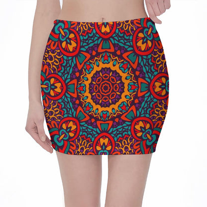 Bohemian Native Mandala Pattern Print Pencil Mini Skirt