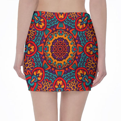 Bohemian Native Mandala Pattern Print Pencil Mini Skirt