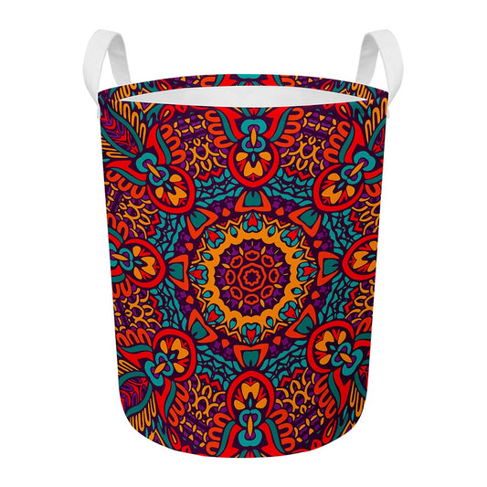 Bohemian Native Mandala Pattern Print Round Laundry Basket
