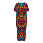 Bohemian Native Mandala Pattern Print Short Sleeve Long Nightdress