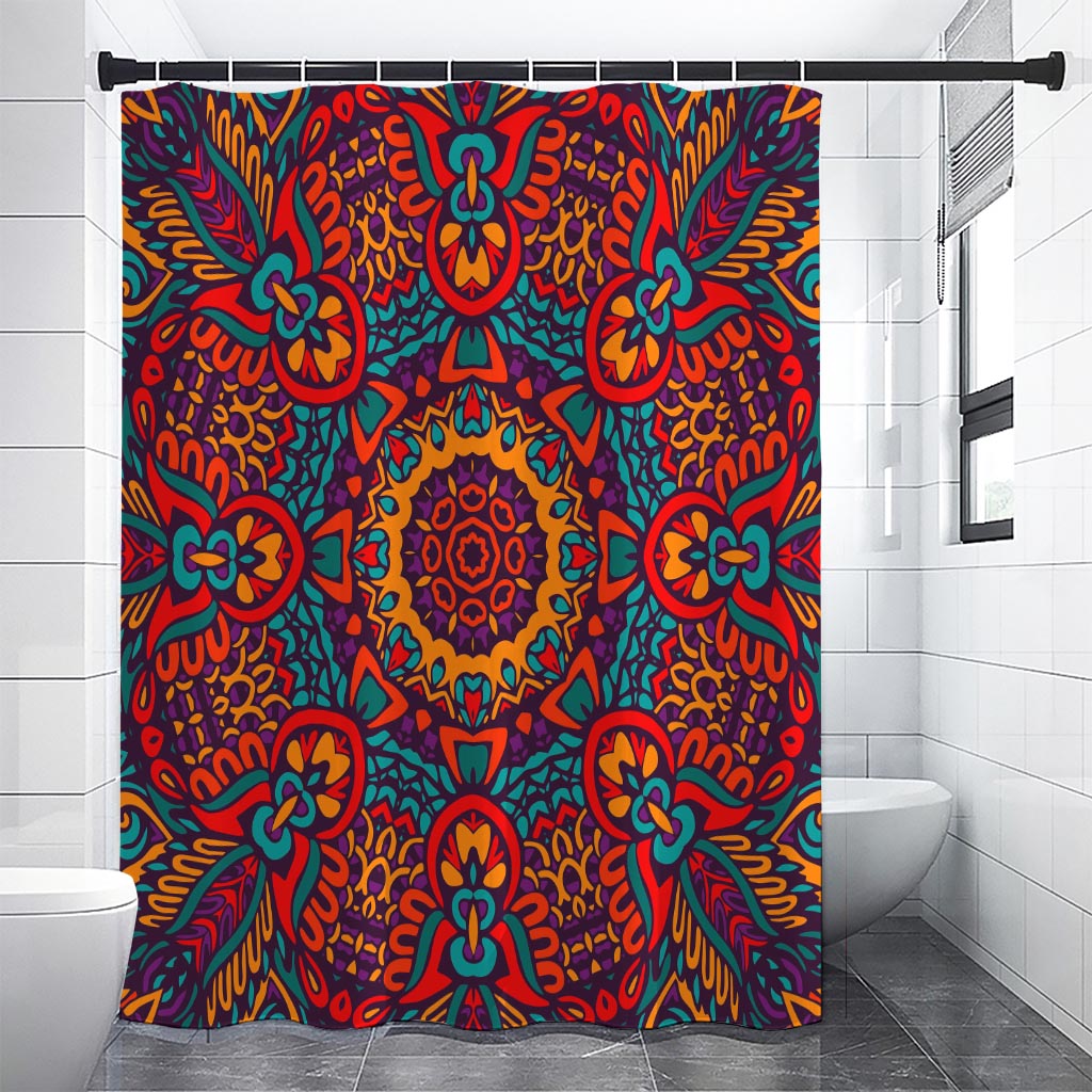 Bohemian Native Mandala Pattern Print Shower Curtain